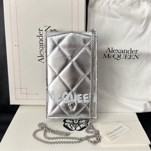 Alexander McQueen Handbags - Alexander McQueen Quilted Metallic Silver Chain Shoulder Bag